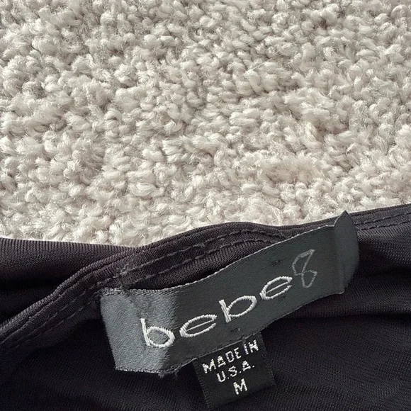 Vntg Bebe Halterneck Black Dress Satin Accents Size M Asymmetrical Babydoll Y2K - Picture 5 of 9